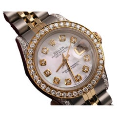 Rolex Montre Datejust 26 mm pour femme avec lunette en diamant bicolore et cadran MOP blanc 69173