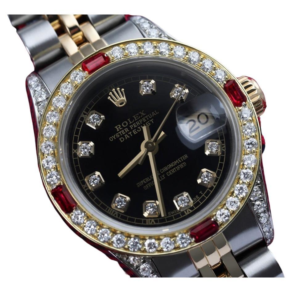 Ladies Rolex 26mm Datejust Two Tone Jubilee Black Color Dial 