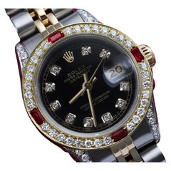 Ladies Rolex 26mm Datejust Two Tone Jubilee Black Color Dial 