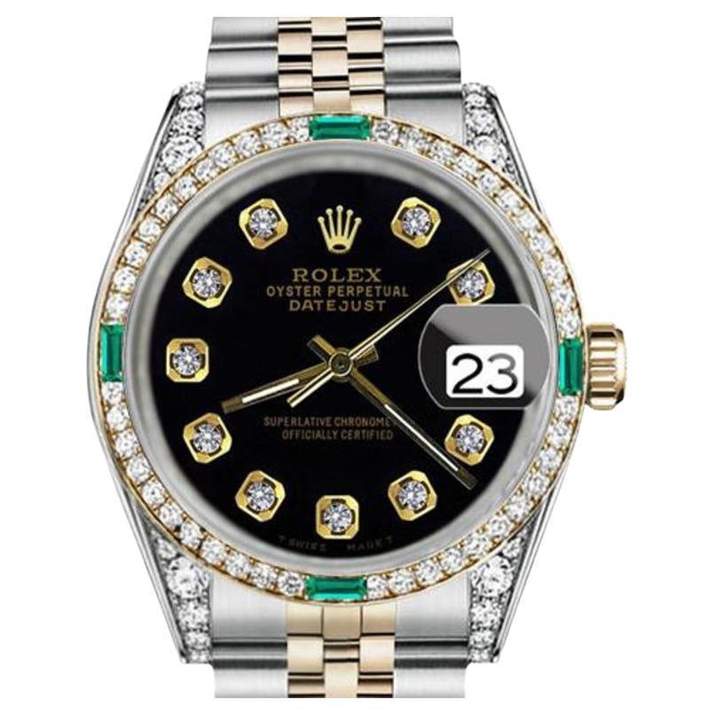 Damen Rolex 26mm Datejust zweifarbige Jubiläumsuhr mit schwarzem Zifferblatt 69173 im Angebot