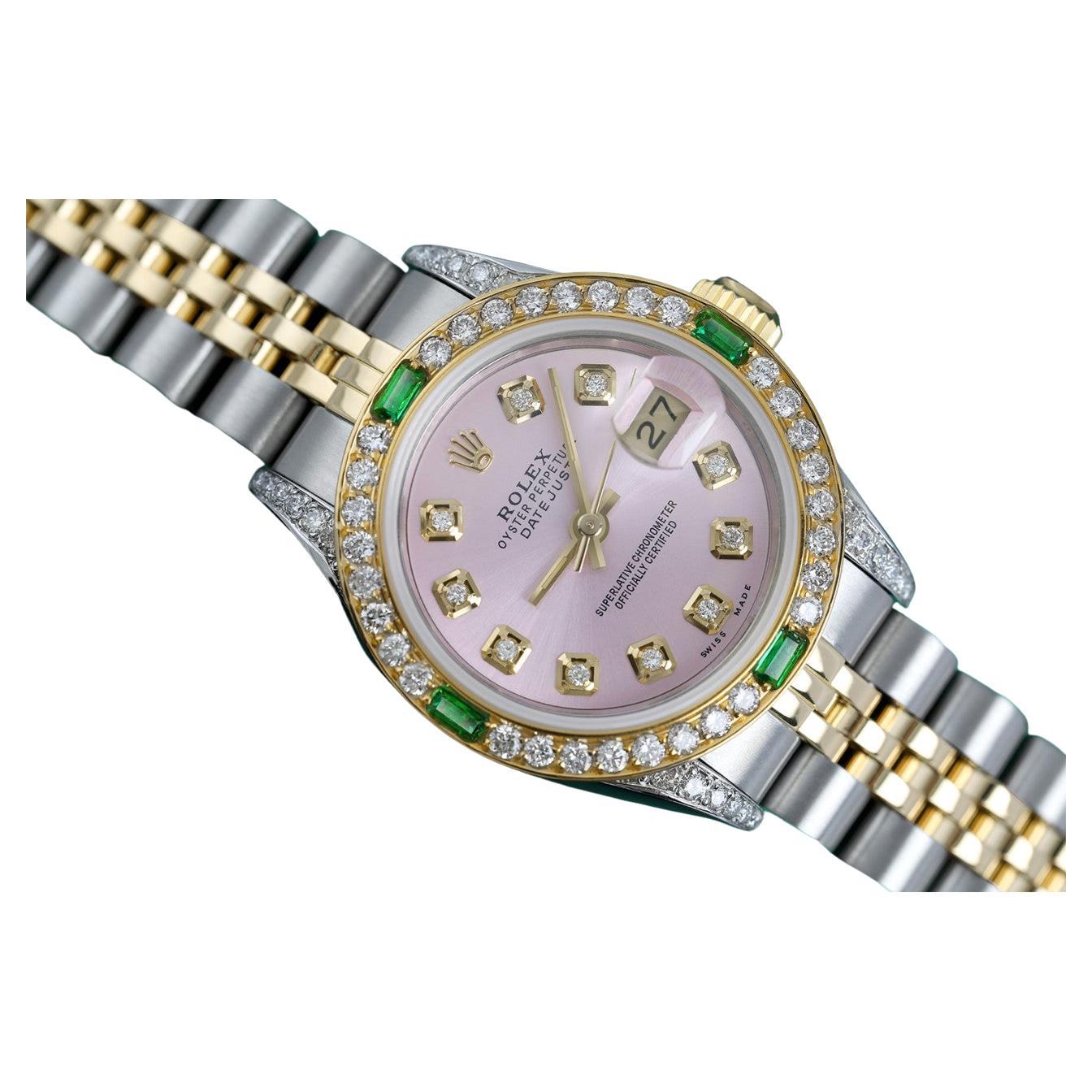 Ladies Rolex Datejust Two Tone Jubilee Metallic Pink Diamond Dial 69173 For Sale