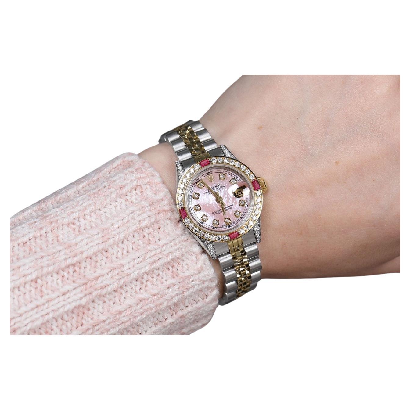 Ladies Rolex 26mm Datejust Two Tone Jubilee Pink MOP Mother Of Pearl Watch 69173 For Sale