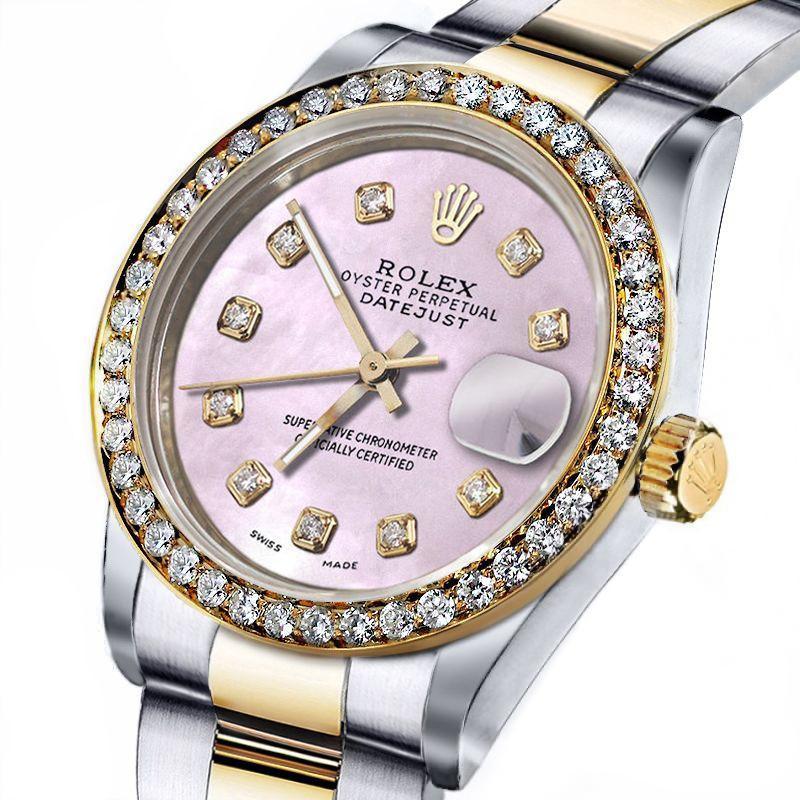 Taille ronde Dames Rolex Datejust cadran bicolore rose MOP nacre en vente