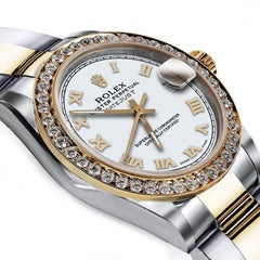 Ladies Rolex Datejust Two Tone White Roman Numeral Dial Diamond+ Bezel 69173