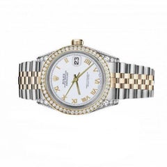 Ladies Rolex Datejust Two Tone Diamond Bezel & Lugs White Roman Numeral Dial