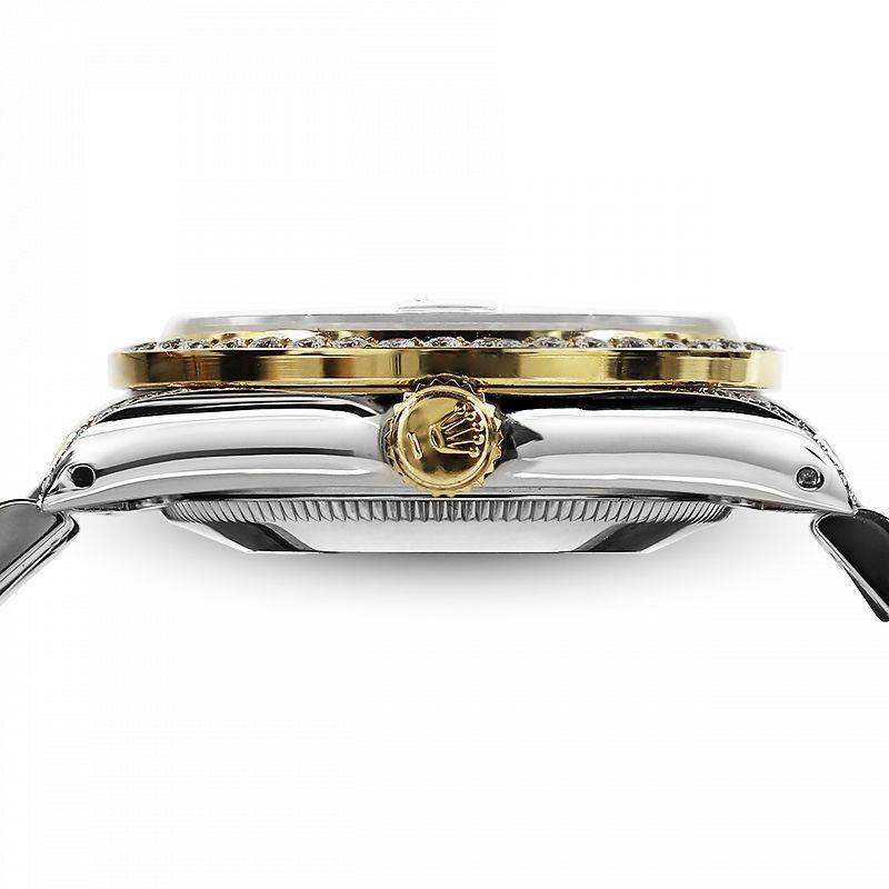 Rolex Montre Datejust pour femme avec lunette bicolore en diamants et cadran à chiffres romains blancs Excellent état - En vente à New York, NY