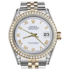 Used Ladies Rolex Datejust Two Tone Diamond Bezel & Lugs White Roman Numeral Dial