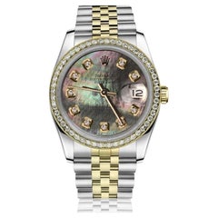 Rolex Montre Datejust vintage en or bicolore avec lunette en diamants, pour femmes 69173