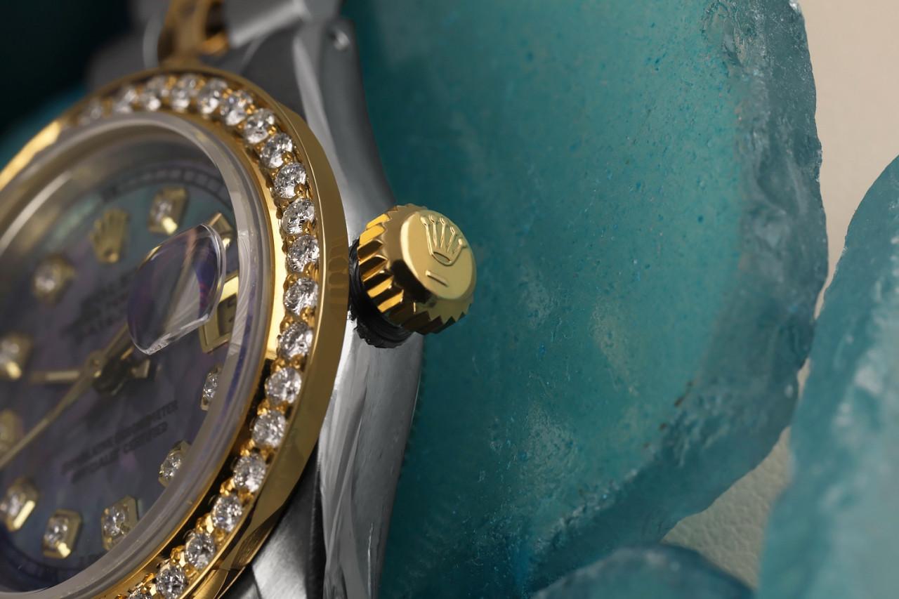 Taille ronde Rolex Montre Datejust vintage en or bicolore avec lunette en diamants, pour femmes 69173 en vente