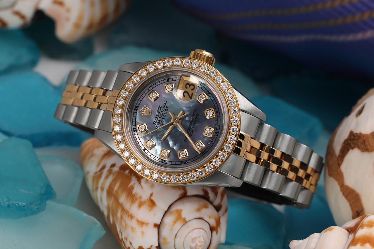 Rolex Montre Datejust vintage en or bicolore avec lunette en diamants, pour femmes 69173 Pour femmes en vente