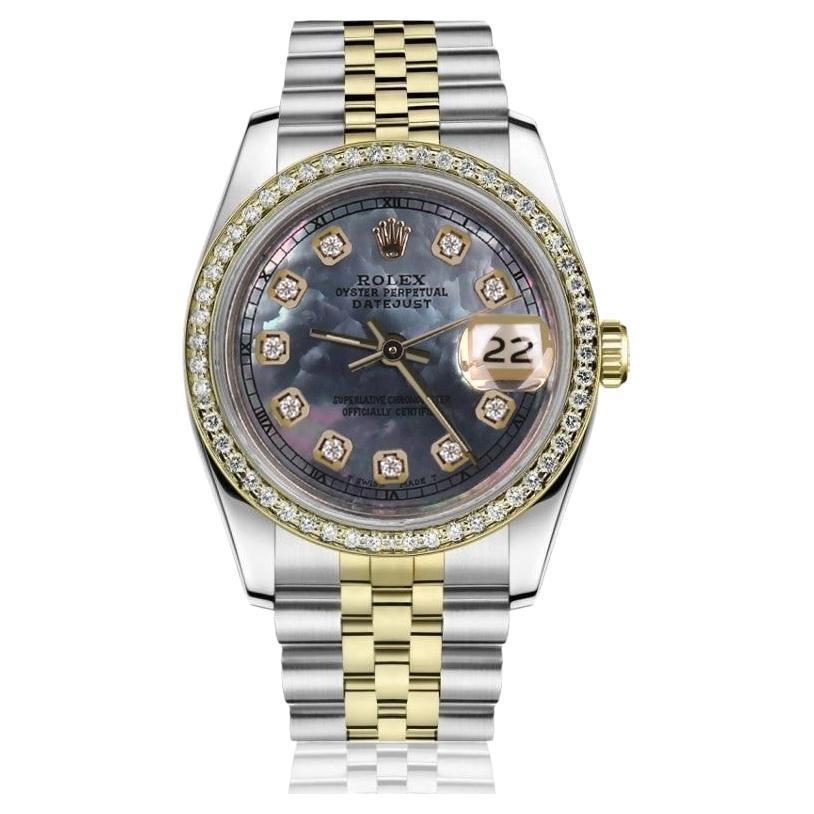 Ladies Rolex Datejust Vintage Diamond Bezel Two Tone Tahitian MOP Watch 69173 For Sale
