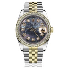 Ladies Rolex Datejust Retro Diamond Bezel Two Tone Tahitian MOP Watch 69173