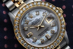 Ladies Rolex Datejust Vintage Diamond Bezel Two Tone White Mop Watch 69173