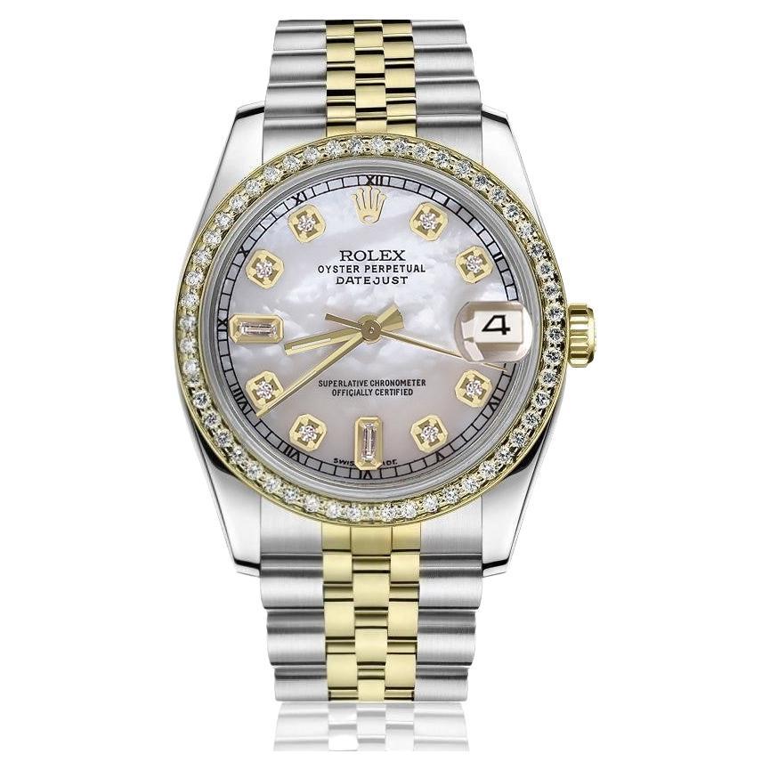 Ladies Rolex Datejust Vintage Diamond Bezel Two Tone White Mop Watch 69173 For Sale