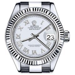 Rolex Damen Datejust Weiße Uhr mit römischen Ziffern