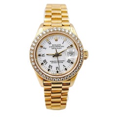 Ladies Rolex 26mm Presidential 18K Yellow Gold Watch with White Dial and Diamond