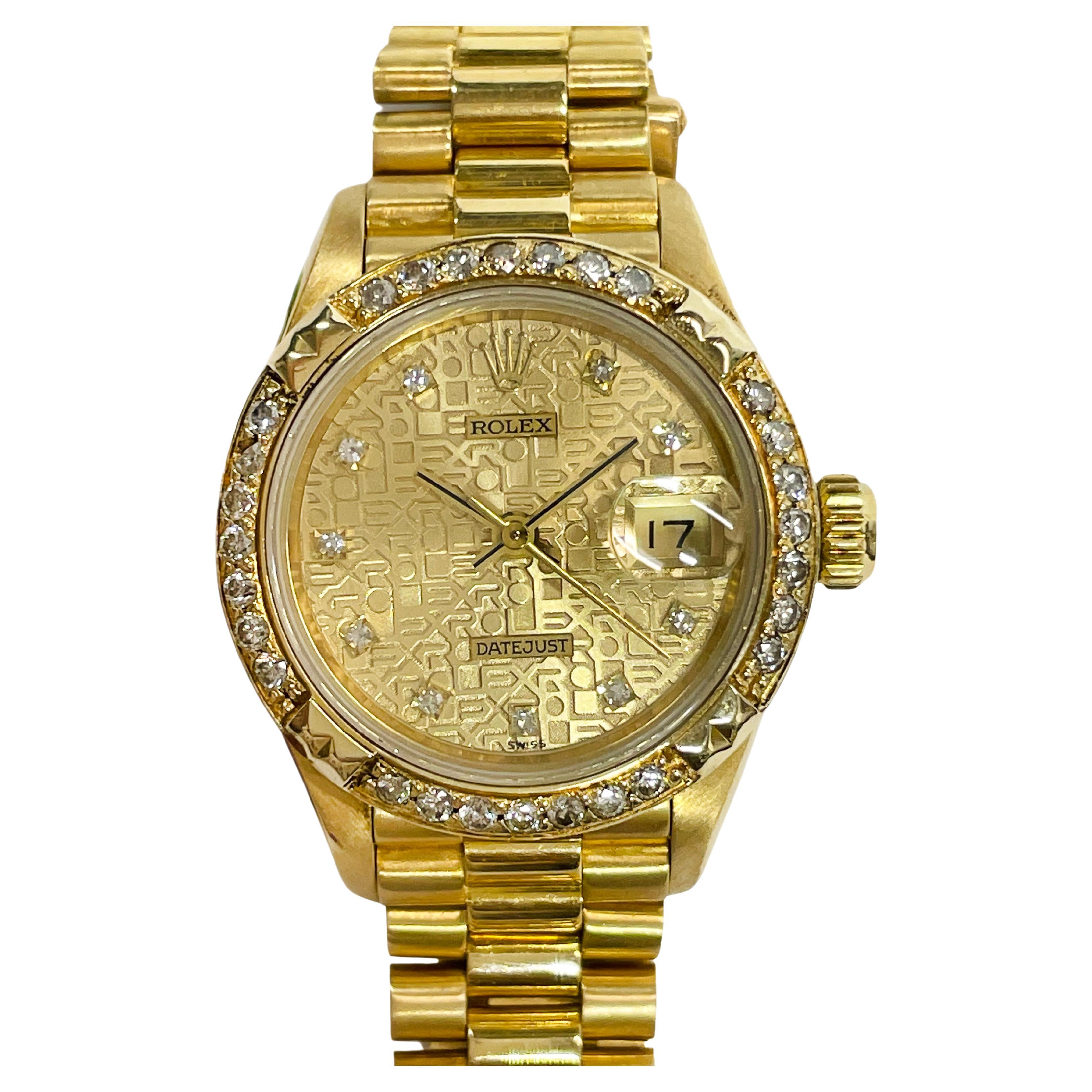 Ladies Rolex Anniversary Datejust Diamond Bezel Watch, 1991 For Sale