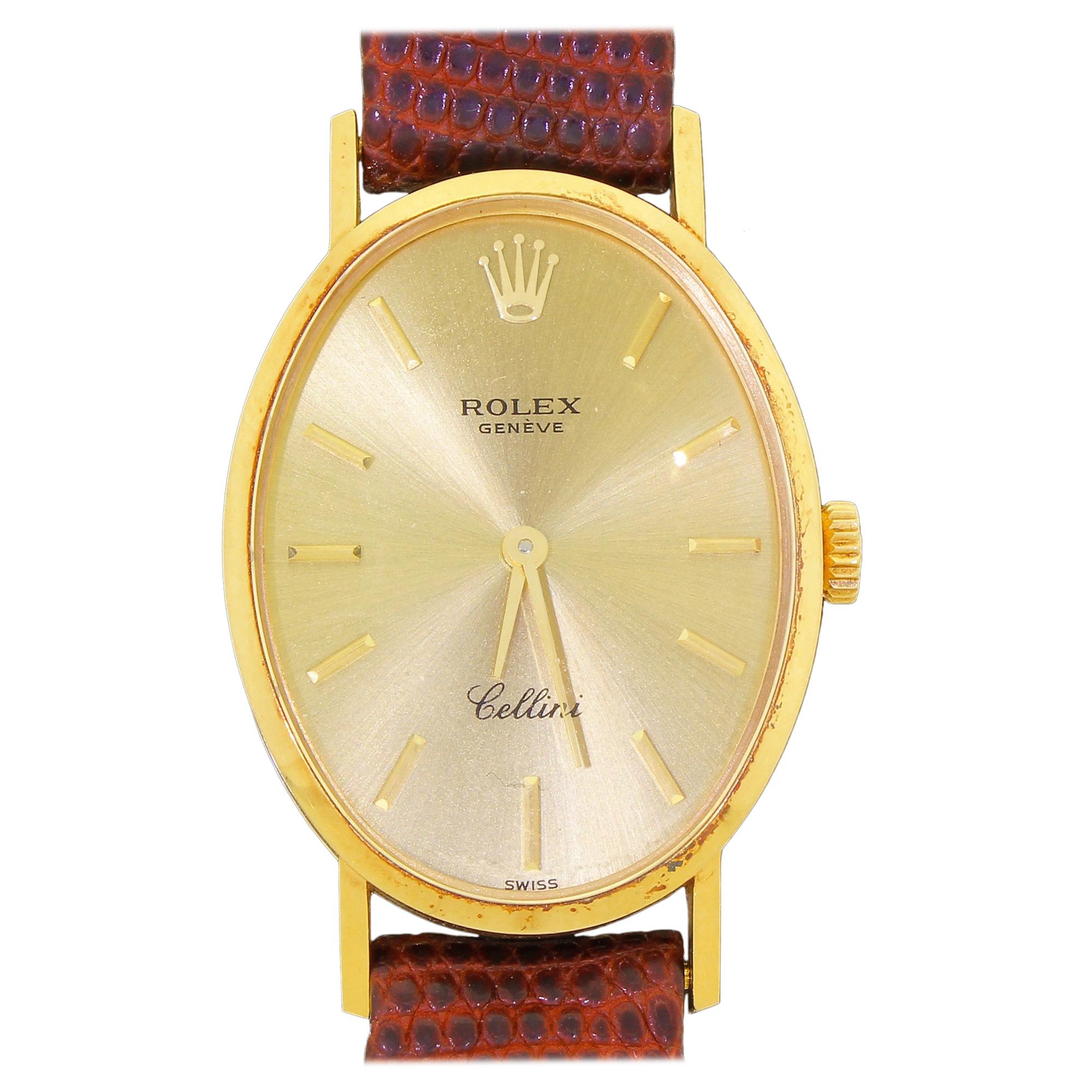 Ladies Rolex Cellini Ref 4110 18 Karat Yellow Gold Manual Wind Oval Watch, 1976