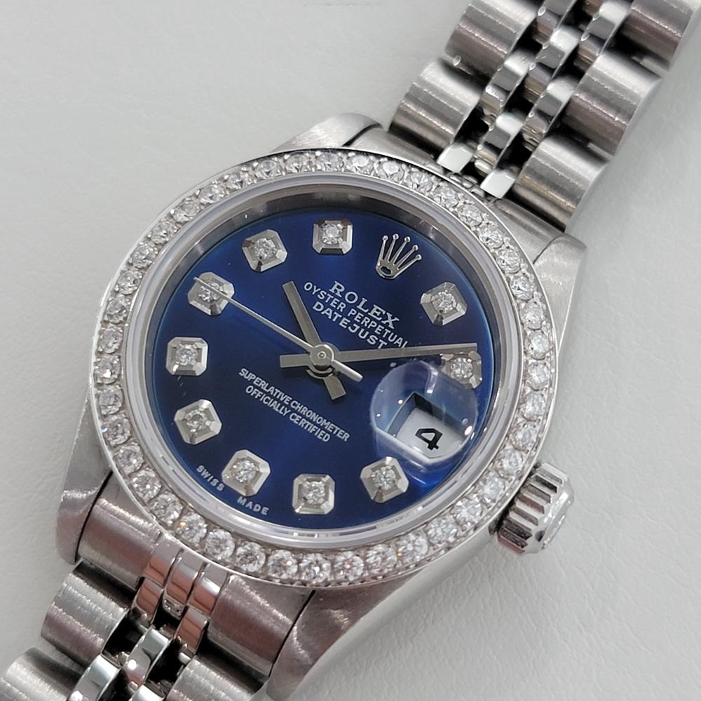 Blendender Luxus, Damen 18k Weißgold & Edelstahl Rolex Oyster Perpetual Datejust Automatik, ca. 1996. Von einem Uhrmachermeister für echt befunden. Gorgeous Rolex zwei Ton blauem Zifferblatt mit wunderschönen Fabrik gesetzt Diamant Indexe, Silber