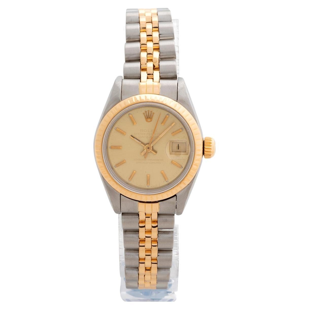 Ladies Rolex Datejust Wristwatch Ref 69173, Yellow Gold Fluted Bezel, circa 1990
