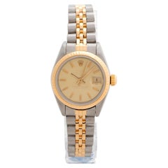 Ladies Rolex Datejust Wristwatch Ref 69173, Yellow Gold Fluted Bezel, circa 1990