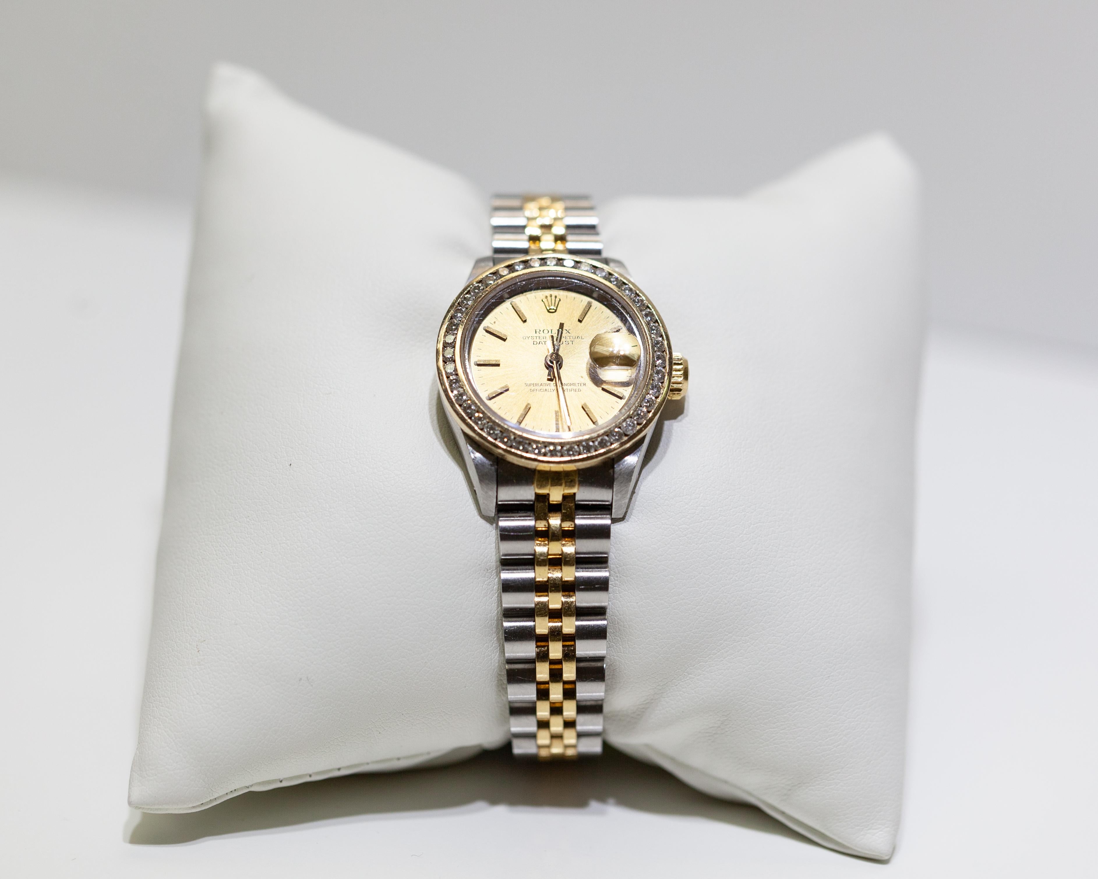 ladies two tone rolex with diamond bezel