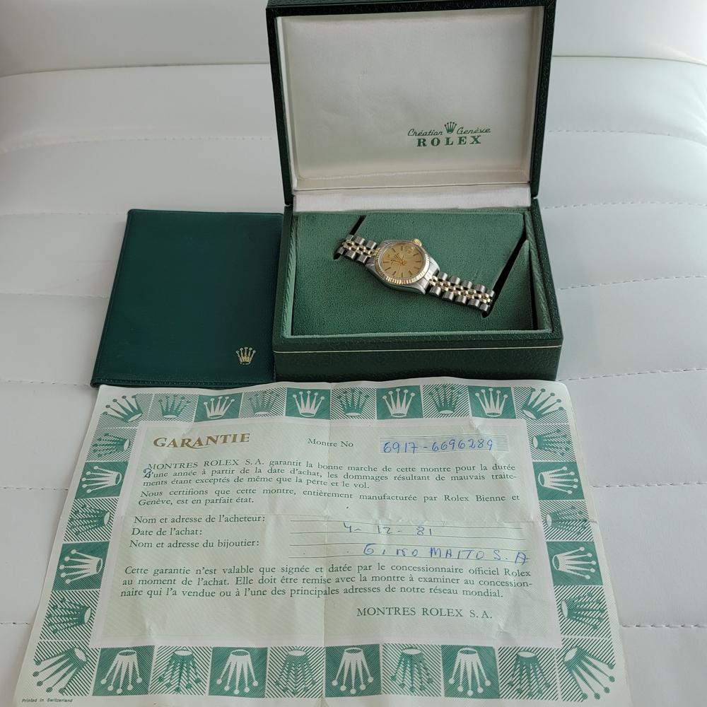 Women's Ladies Rolex Oyster Date 6917 18k Gold SS Automatic 1980s w Box Paper RA162