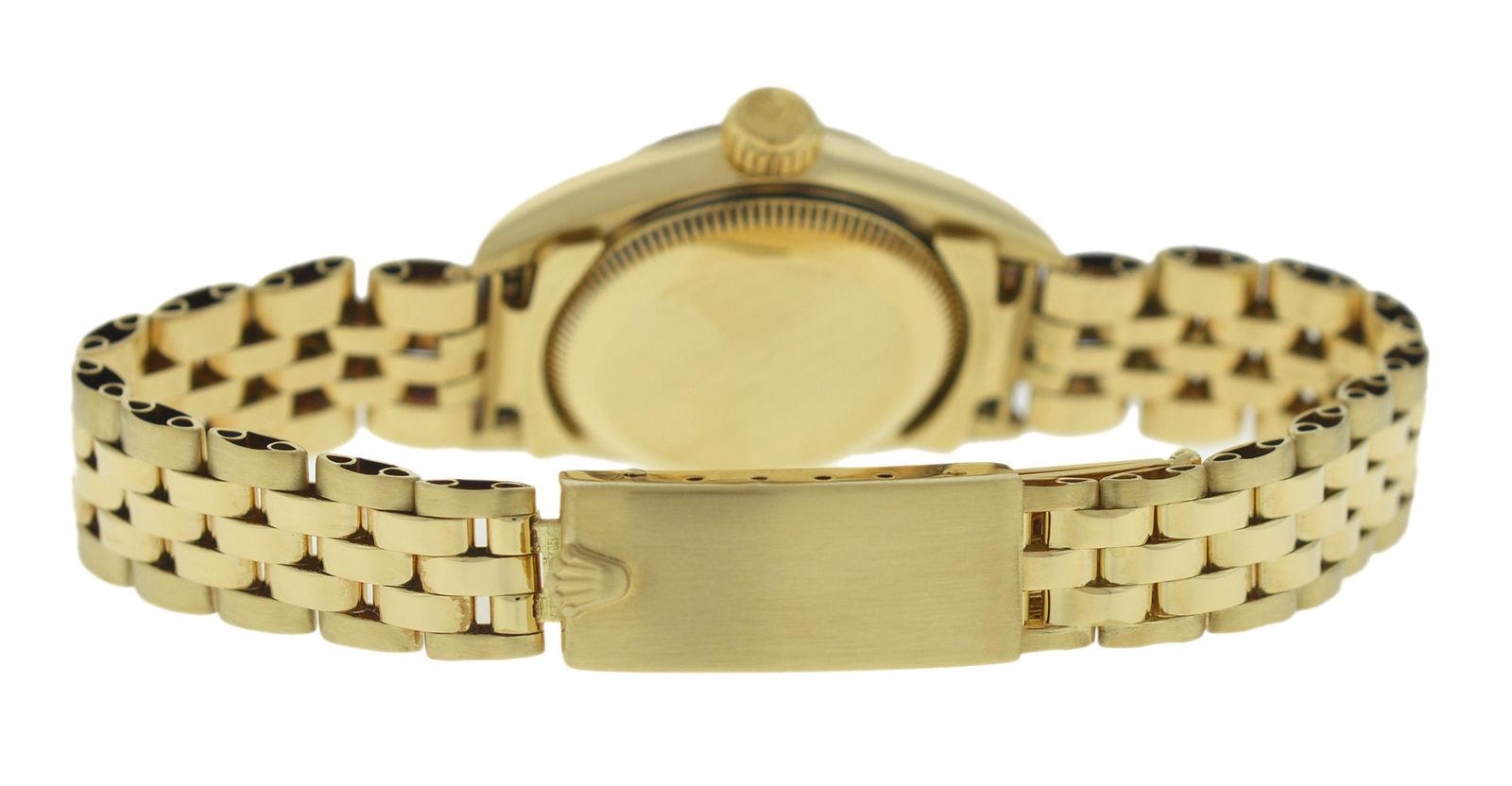 Ladies Rolex Oyster Perpetual 14 Karat Yellow Gold Diamond Dial Watch For Sale 1
