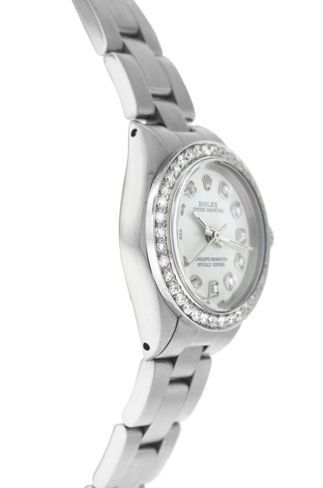 Modern Ladies Rolex Oyster Perpetual 6718 Stainless Steel Diamond Watch