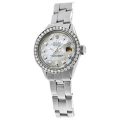 Ladies Rolex Oyster Perpetual Date 6516 Stainless Steel Diamond MOP 26MM Watch