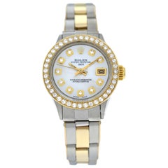 Ladies Rolex Oyster Perpetual Date 6517 Steel and Gold Diamond MOP Watch