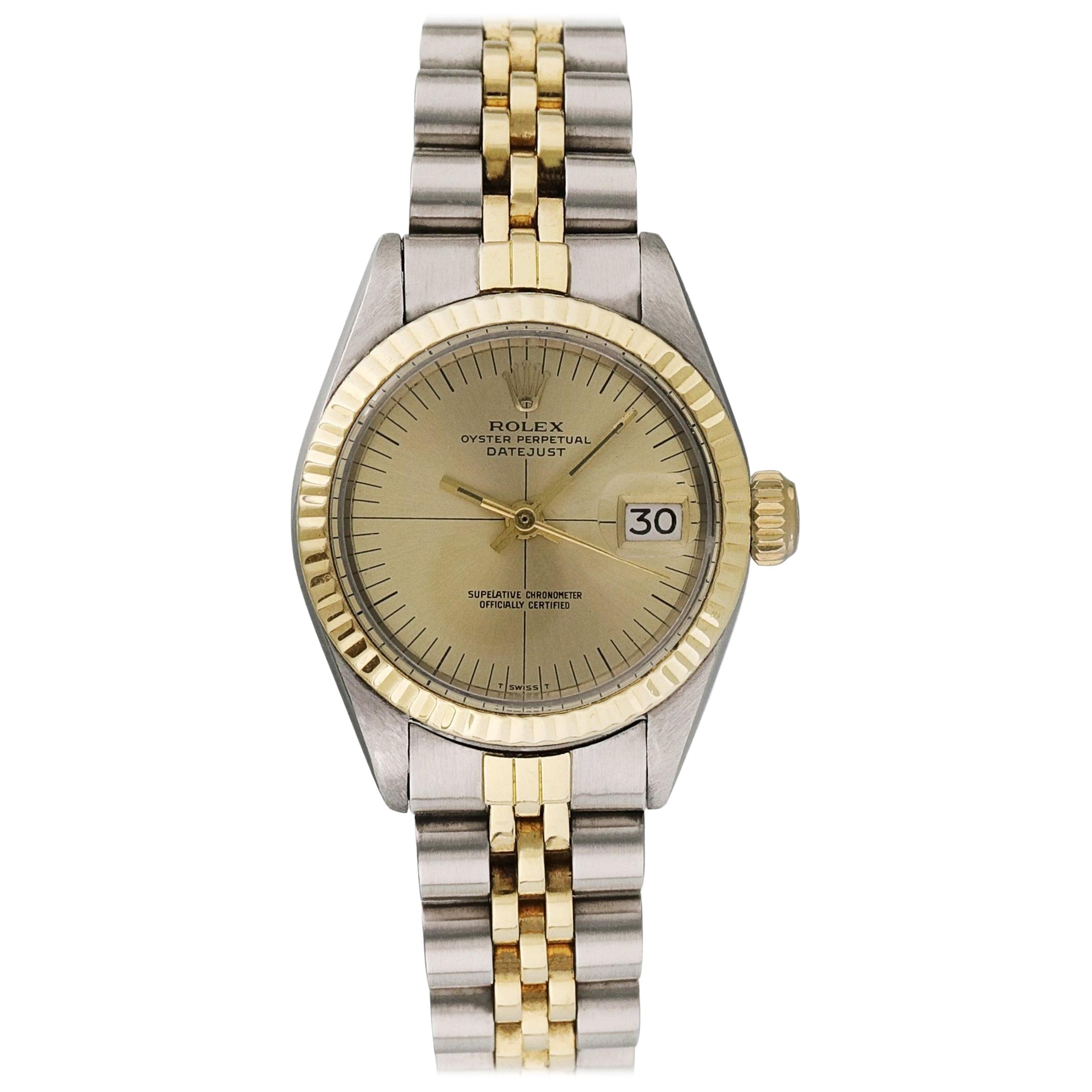 Ladies Rolex Oyster Perpetual Date 6917 18 Karat Yellow Gold For Sale