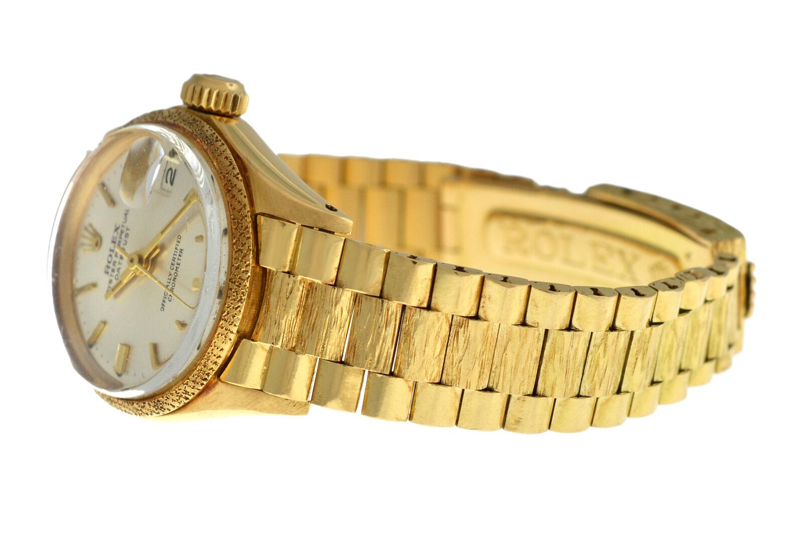 Ladies Rolex Oyster Perpetual Date Just 6701 18 Karat Yellow Gold Watch 3