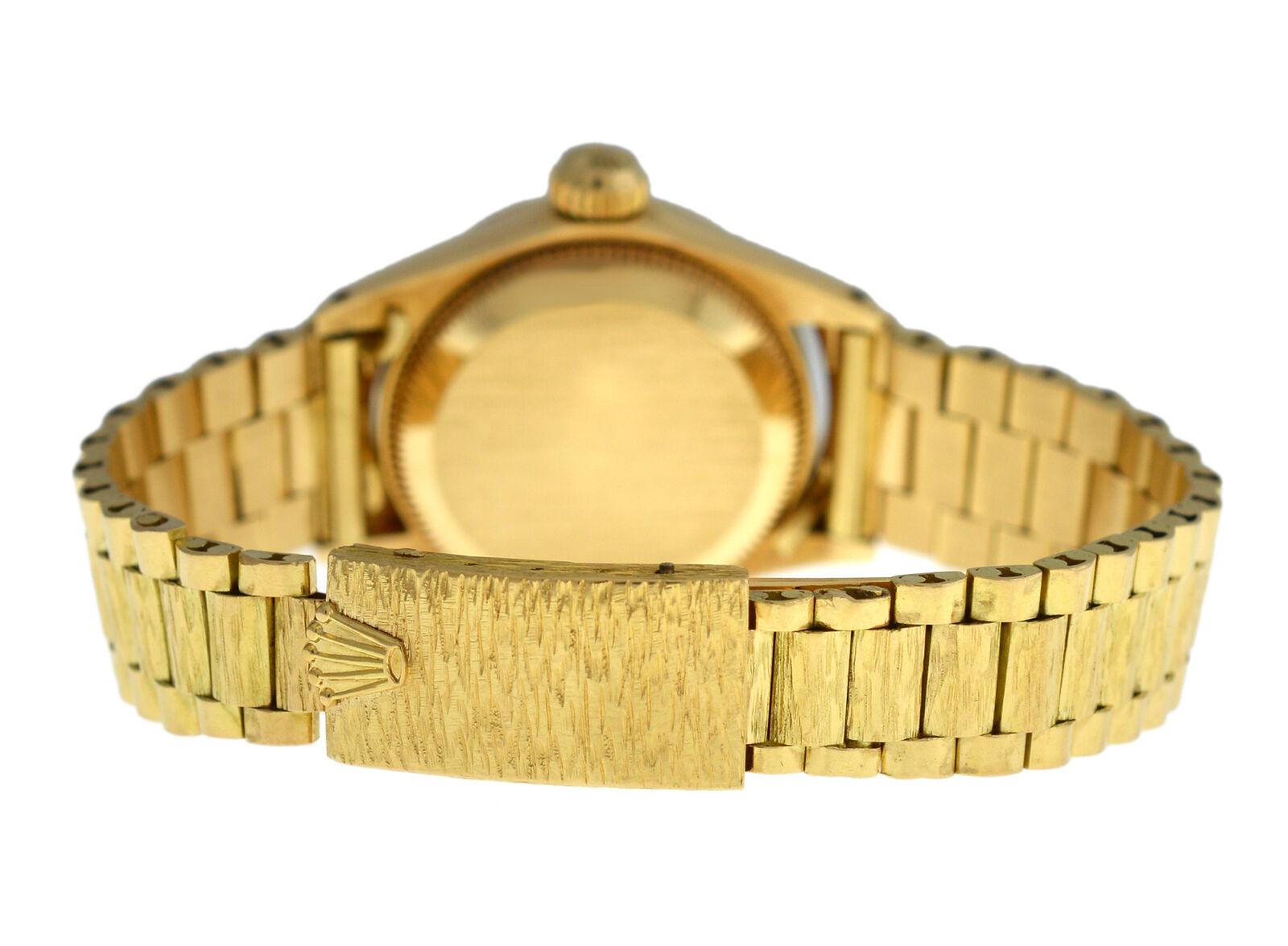 Ladies Rolex Oyster Perpetual Date Just 6701 18 Karat Yellow Gold Watch 1