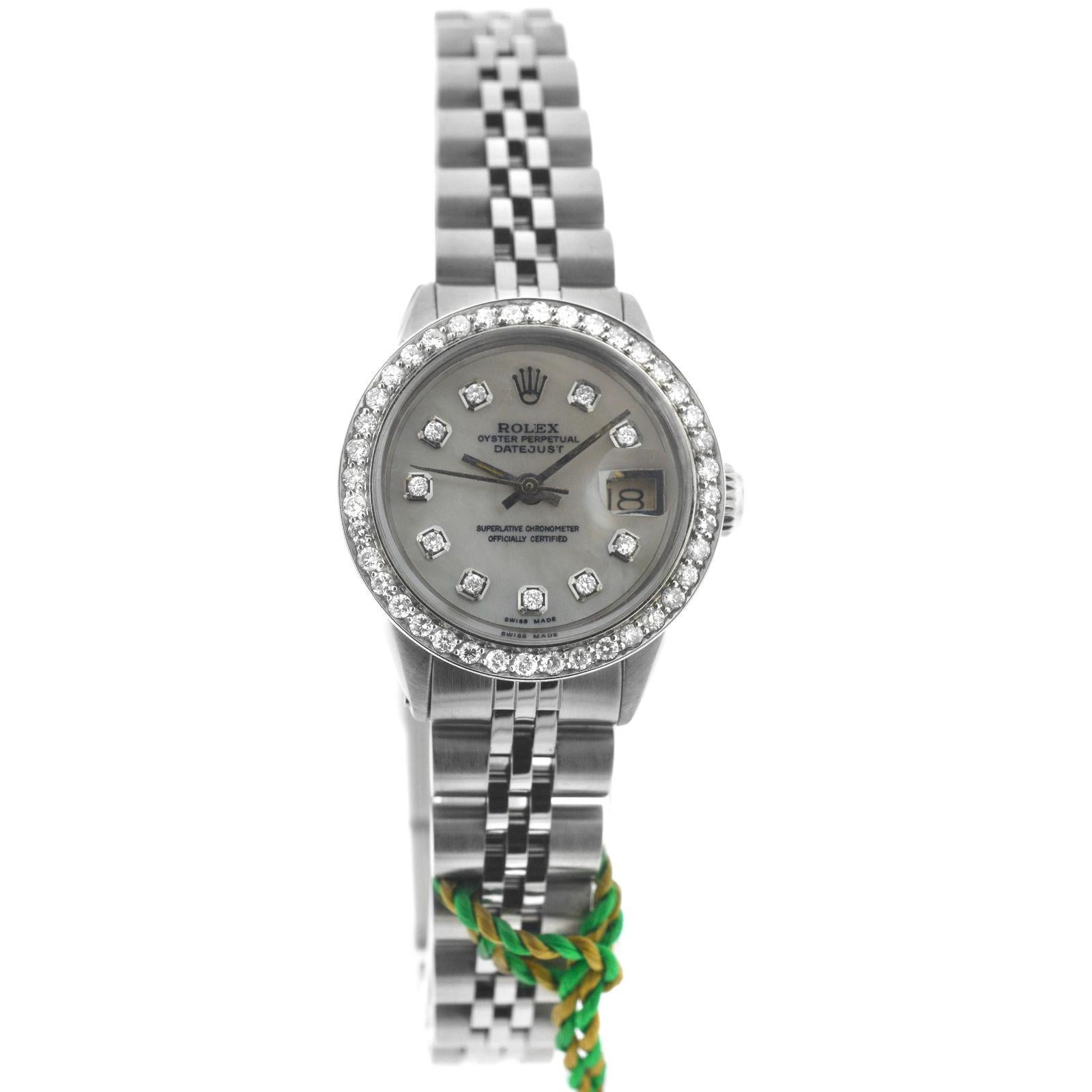 Ladies Rolex Oyster Perpetual Date Stainless Steel Diamond Mother of Pearl Watch 3