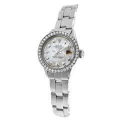 Used Ladies Rolex Oyster Perpetual Date Stainless Steel Diamond Mother of Pearl Watch