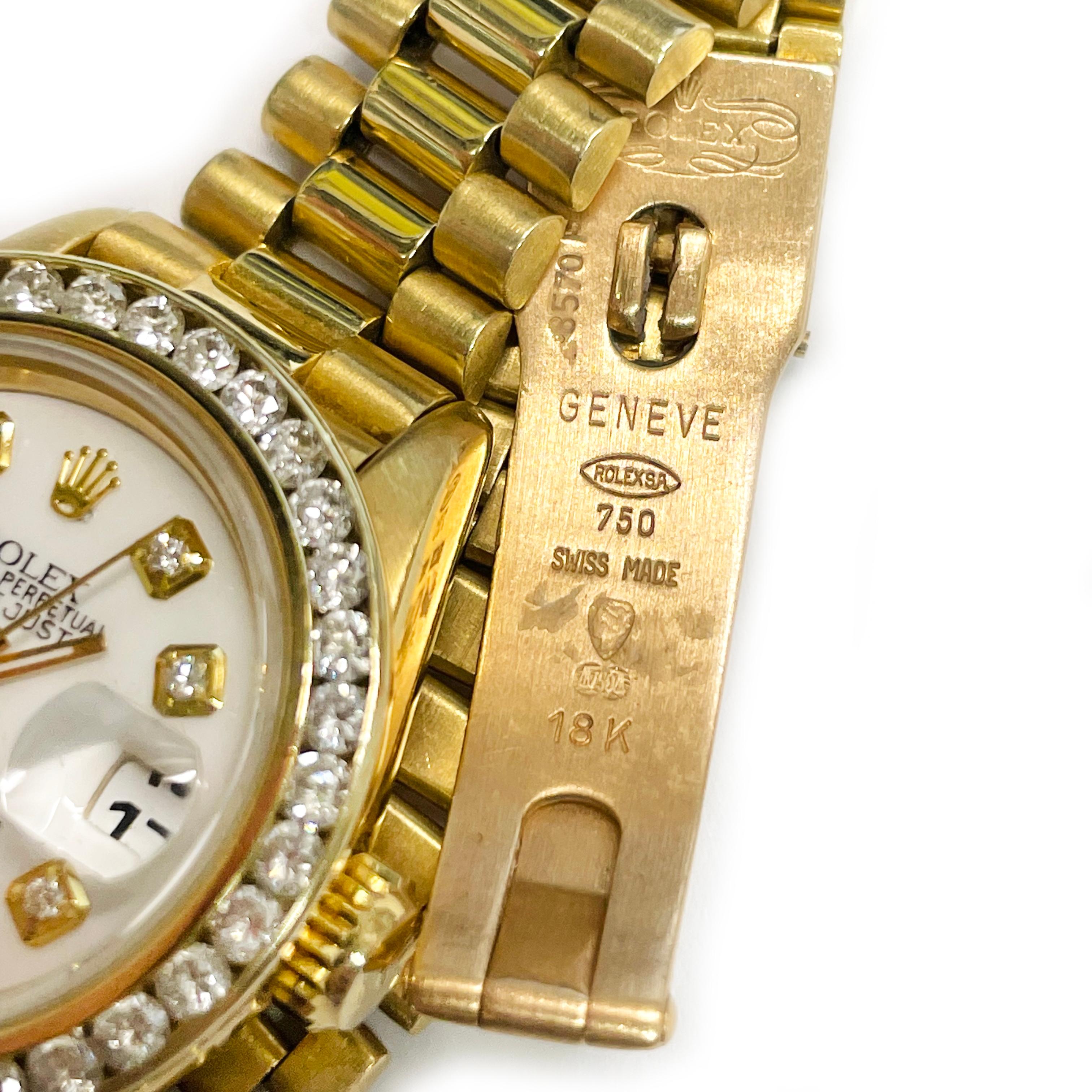 Round Cut Ladies Rolex Oyster Perpetual Datejust Diamond Bezel Watch, 1954