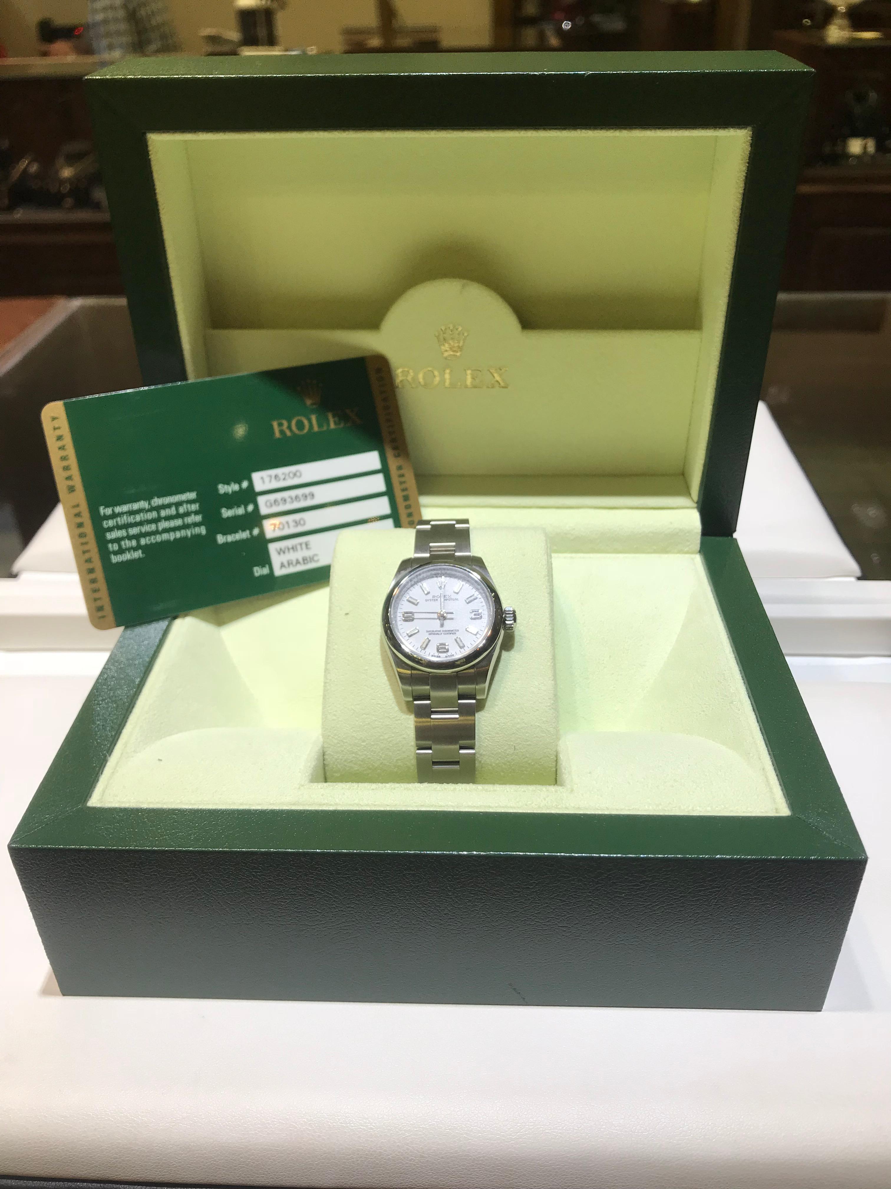 Women's Ladies Rolex Oyster Perpetual on Oyster Bracelet, circa 2010, Box and Papers For Sale