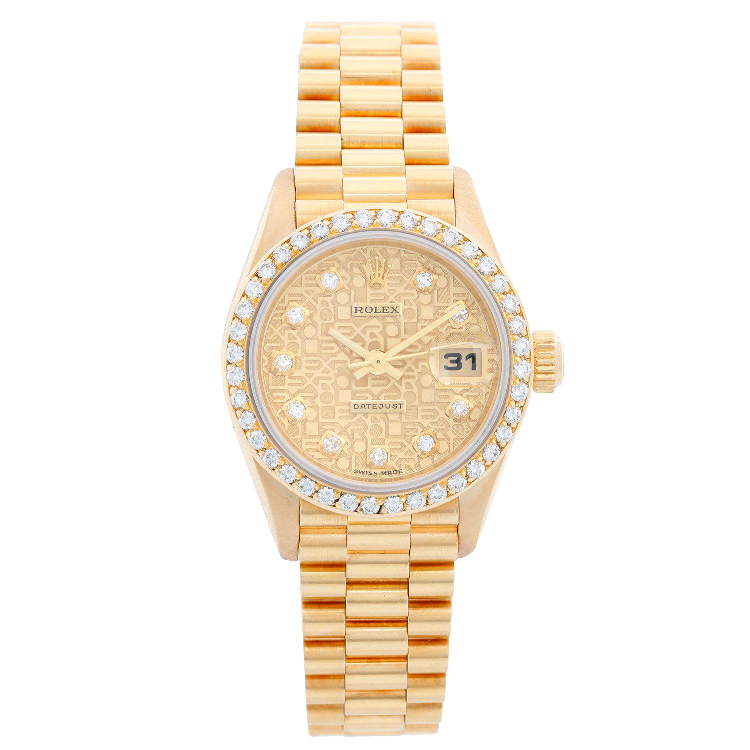 Ladies Rolex President 18 Karat Gold Diamond Watch 69138