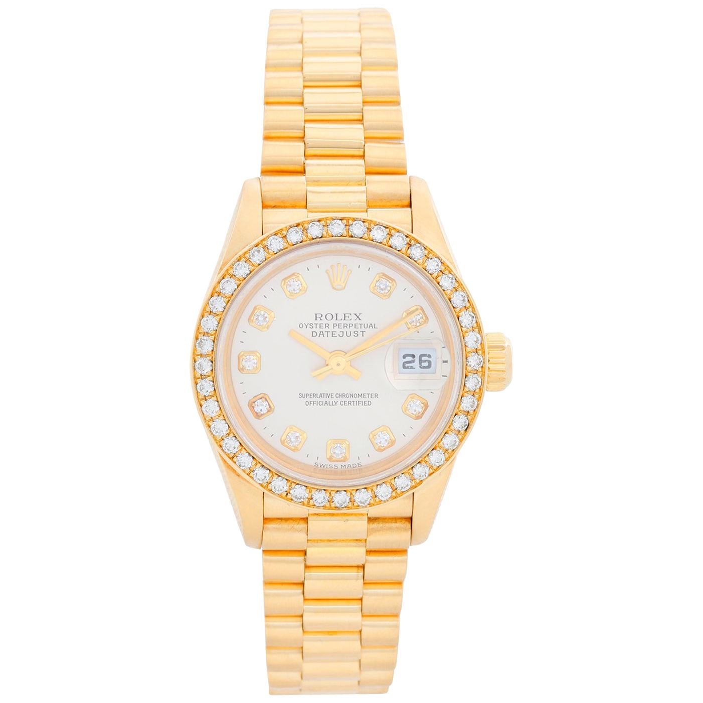 Ladies Rolex President 18 Karat Yellow Gold Diamond Watch 79138