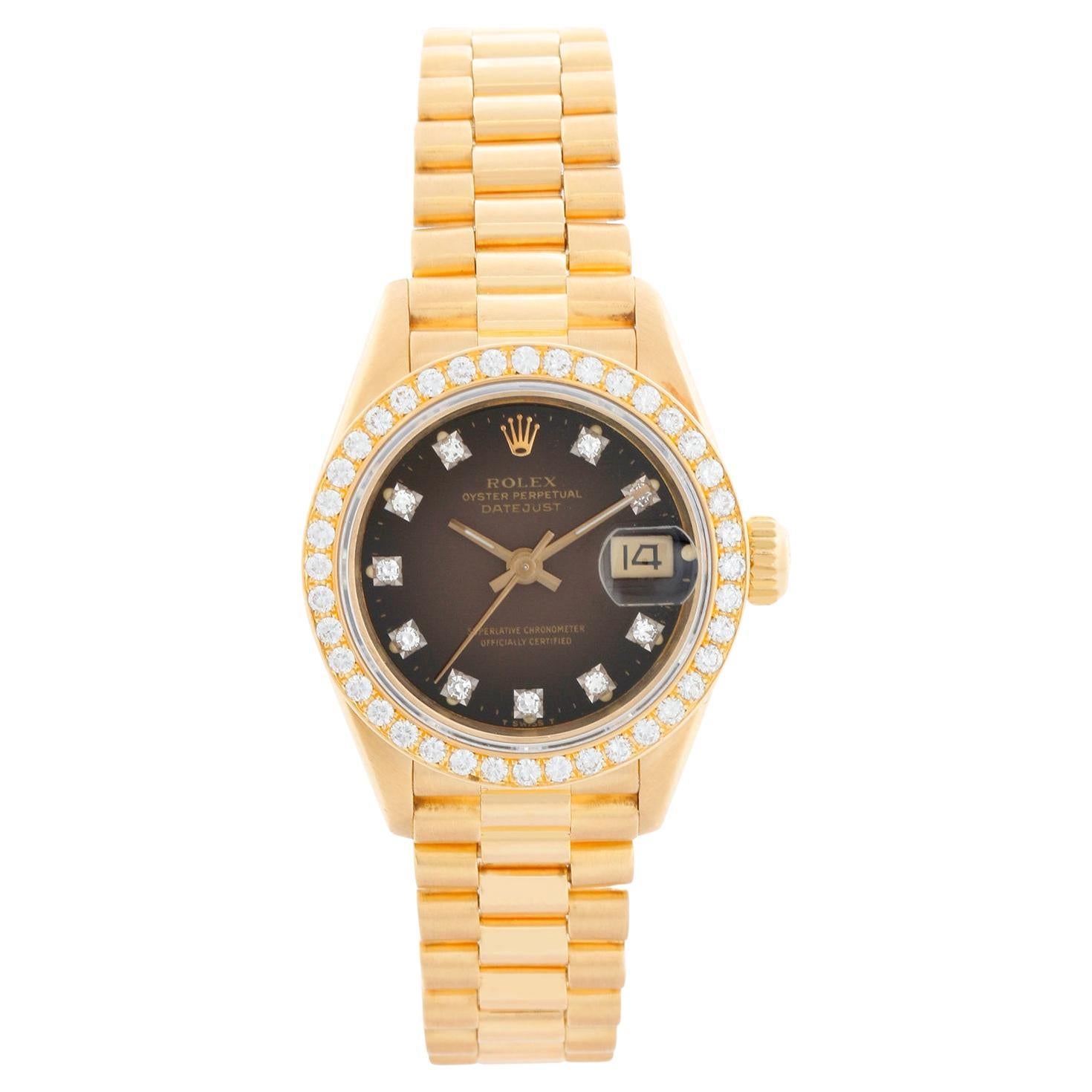 Ladies Rolex President 18k Gold Diamond Watch 69138 in vendita