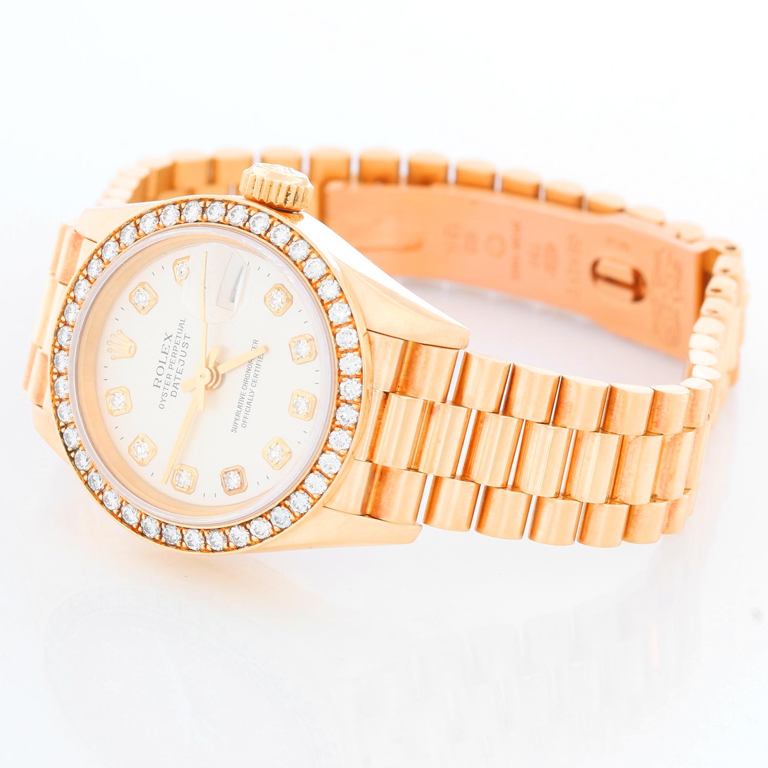 Ladies Rolex President 18 Karat Yellow Gold Diamond Watch 79138 In Excellent Condition In Dallas, TX