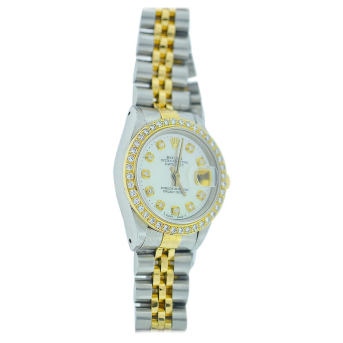 Ladies Rolex Two-Tone Mother of Pearl Diamond Bezel and Dial For Sale