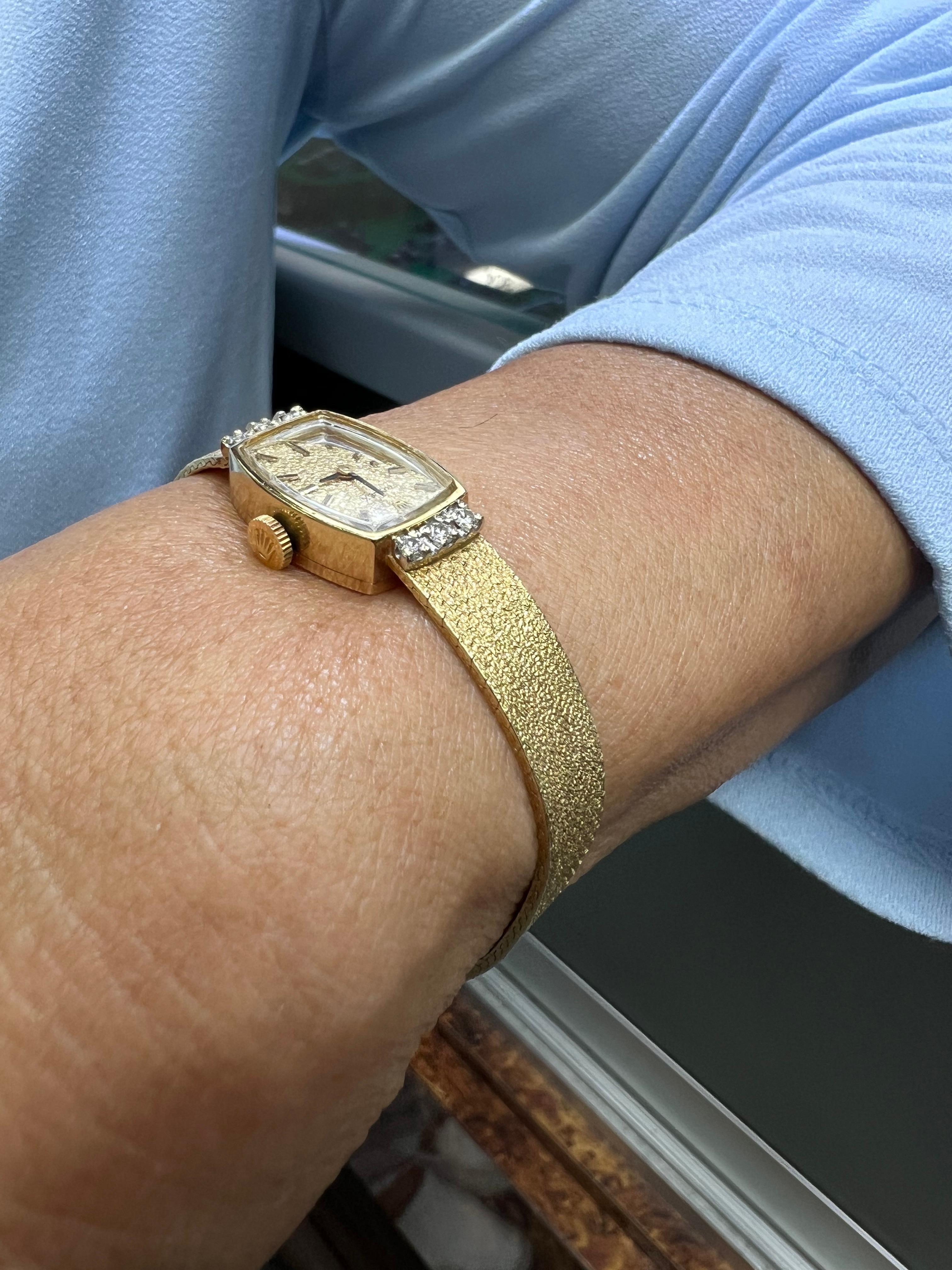 Damen Rolex Vintage Diamant 14k Gelbgold Armbanduhr Circa 1960er Jahre (Rundschliff)