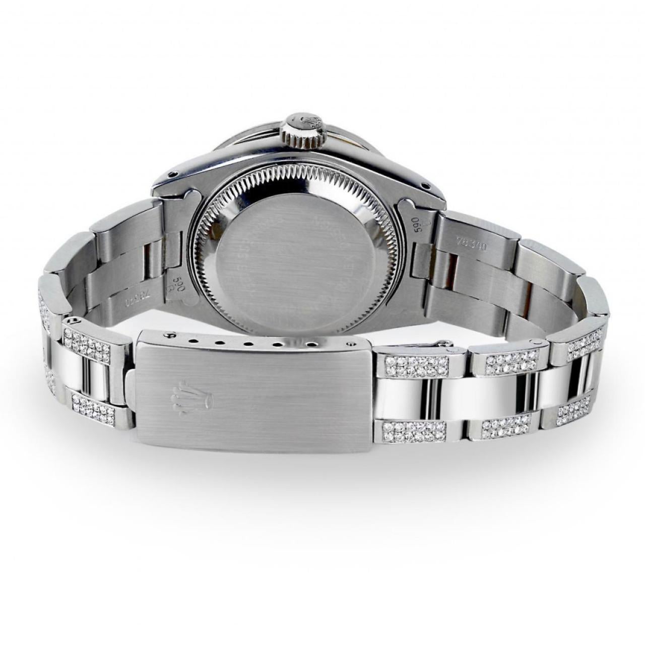 Damen Rolex Weiße Track Datejust S/S Oyster Perpetual Diamantuhr 69160 im Angebot 1