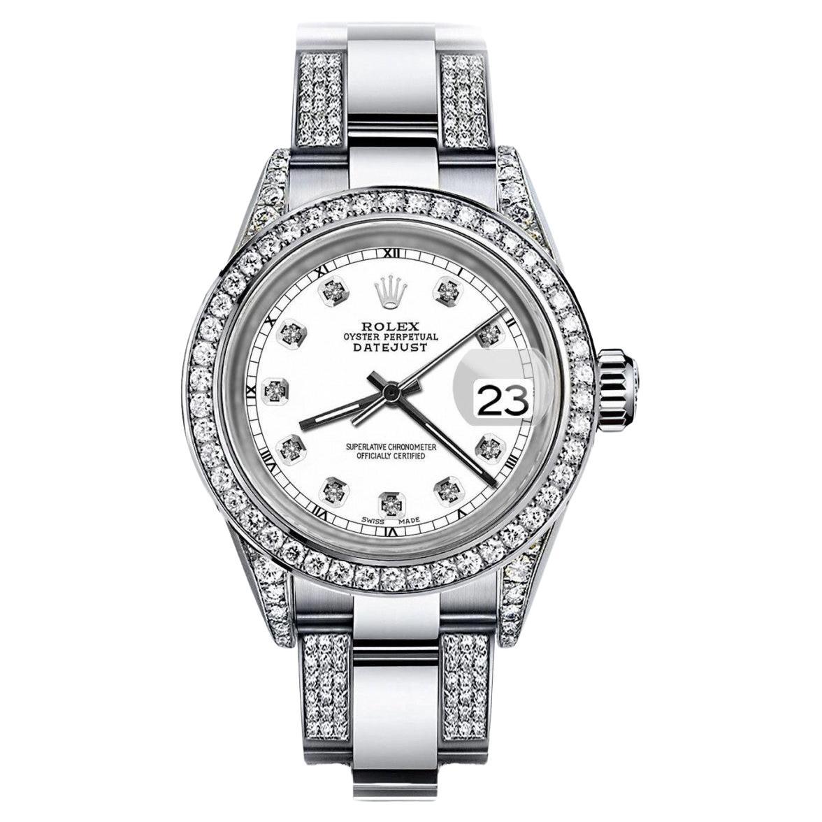 Ladies Rolex White Track Datejust S/S Oyster Perpetual Diamond Watch 69160