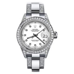 Vintage Ladies Rolex White Track Datejust S/S Oyster Perpetual Diamond Watch 69160