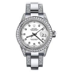 Ladies Rolex White Track Datejust S/S Oyster Perpetual Diamond Watch 69160