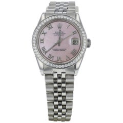 Ladies Rolex with Pink Mother of Pearl Dial and Diamond Bezel