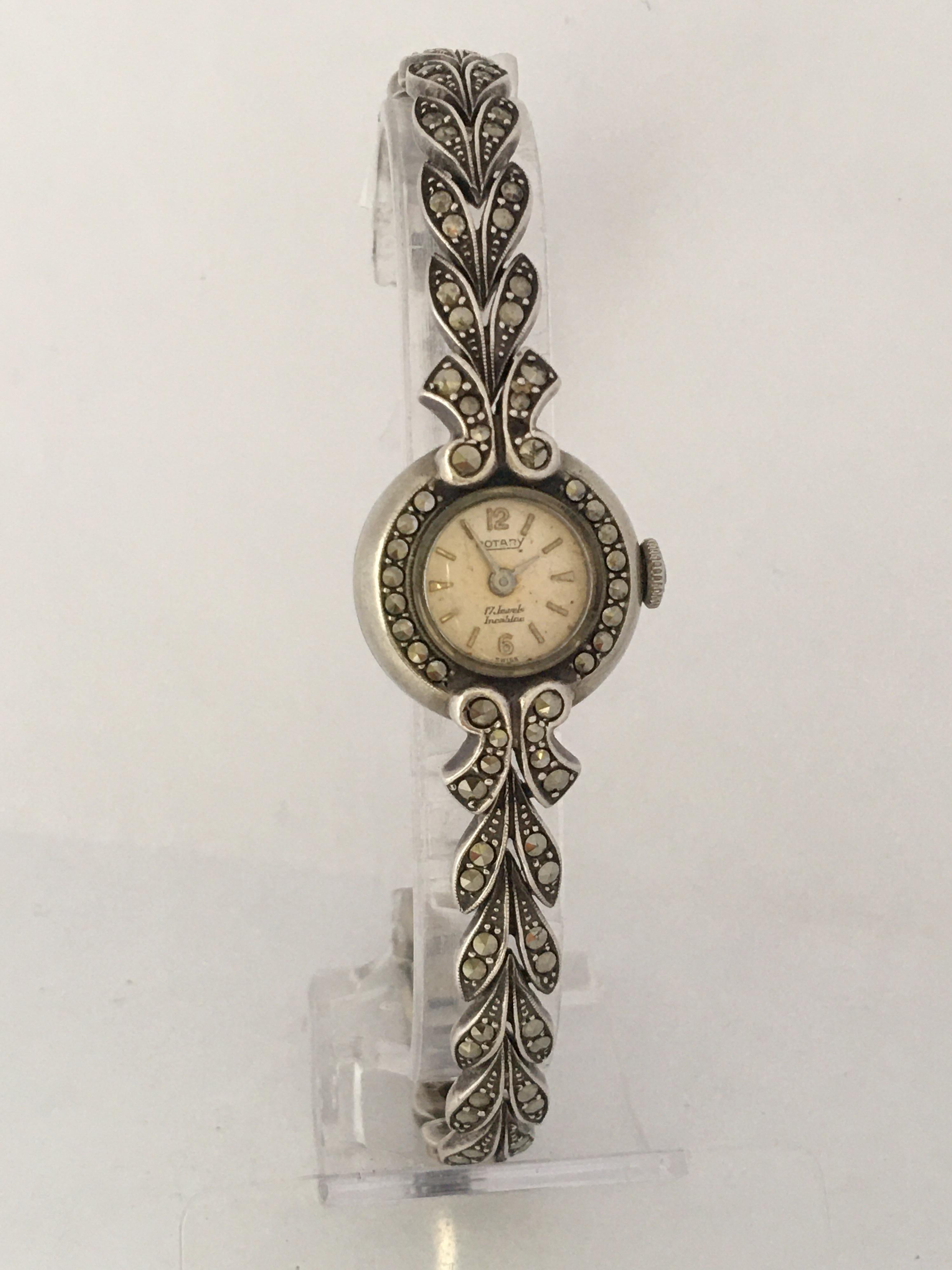 Ladies Rotary Silver and Marcasite Cocktail Watch Manual Winding Swiss Jewel For Sale 2